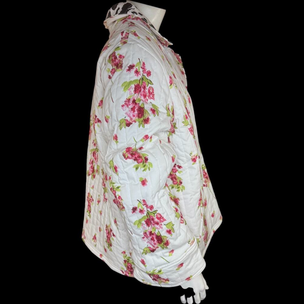 nicole by Nicole Miller Reversible Stretch Poplin Quilted Jacket Cream Floral L - Picture 2 of 15
